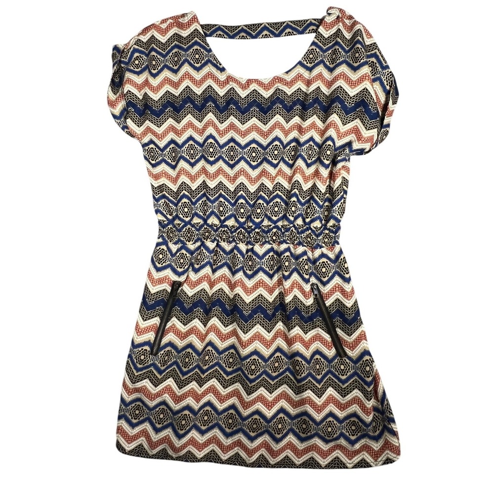 Fun & Flirt Womens Aztec Geometric Print Short Sleeve Mini Dress Red Black Large